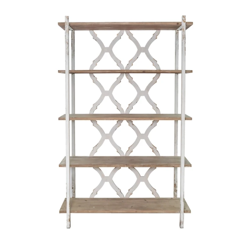 Natural Fir White Metal Frame 5-Tier Bookshelf