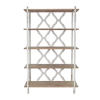 Natural Fir White Metal Frame 5-Tier Bookshelf