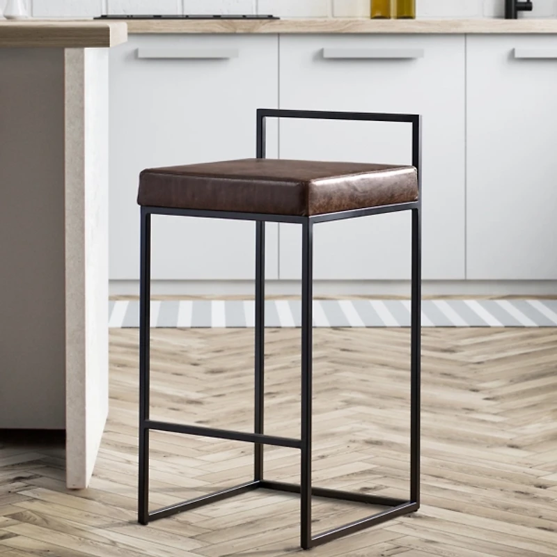 Cocoa Brown Leather Belfort Counter Stool