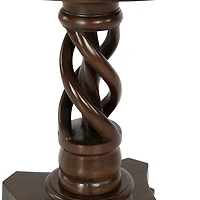 Brown Carved Pedestal Base Mango Wood Accent Table