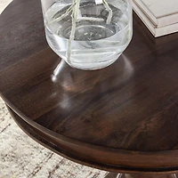 Brown Carved Pedestal Base Mango Wood Accent Table