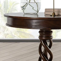 Brown Carved Pedestal Base Mango Wood Accent Table