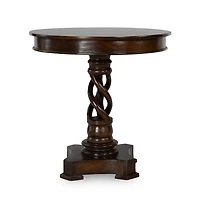 Brown Carved Pedestal Base Mango Wood Accent Table