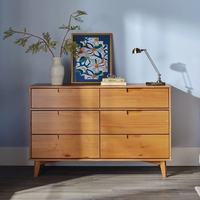 Caramel Grooved Handle 6-Drawer Dresser