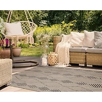 Taupe Wavy Lines & Diamonds Outdoor Area Rug