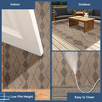 Taupe Wavy Lines & Diamonds Outdoor Area Rug