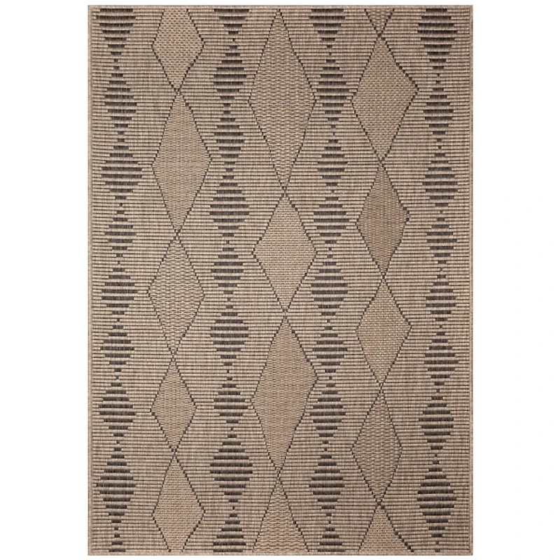 Taupe Wavy Lines & Diamonds Outdoor Area Rug