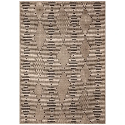 Taupe Wavy Lines & Diamonds Outdoor Area Rug