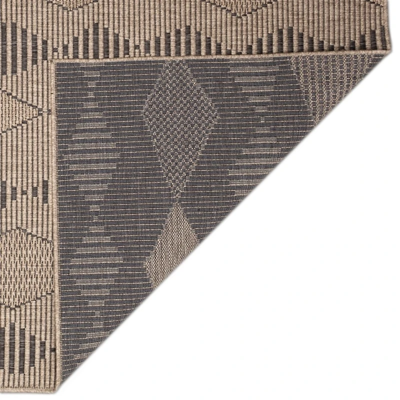 Taupe Wavy Lines & Diamonds Outdoor Rug, 7 ft.