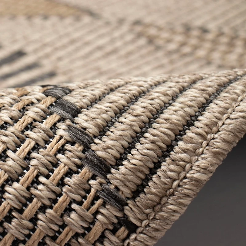 Taupe Wavy Lines & Diamonds Outdoor Rug, 7 ft.