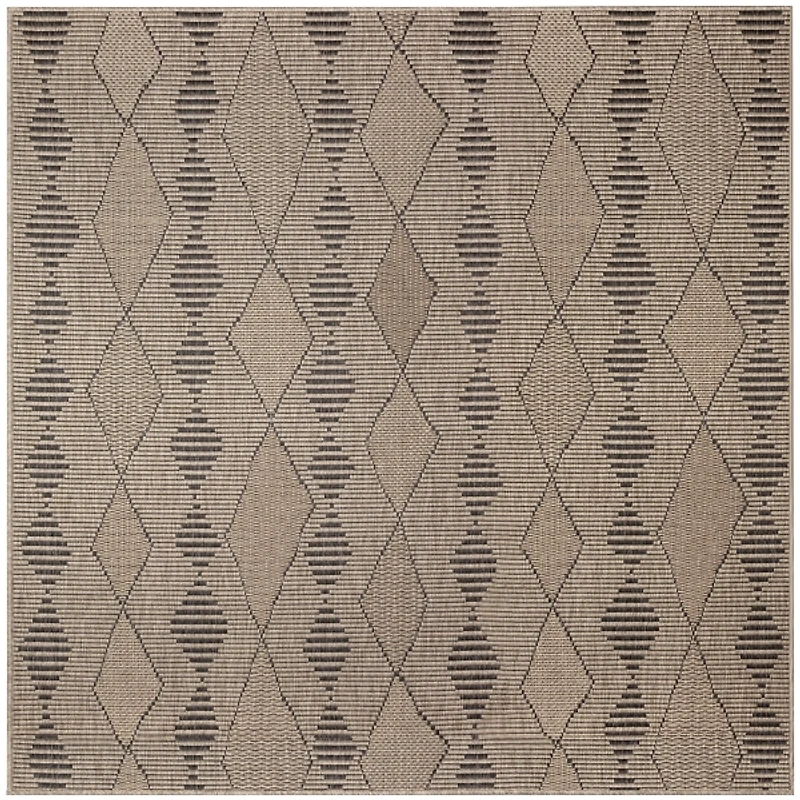 Taupe Wavy Lines & Diamonds Outdoor Rug, 7 ft.