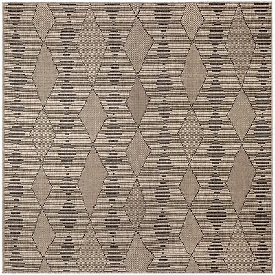 Taupe Wavy Lines & Diamonds Outdoor Rug, 7 ft.