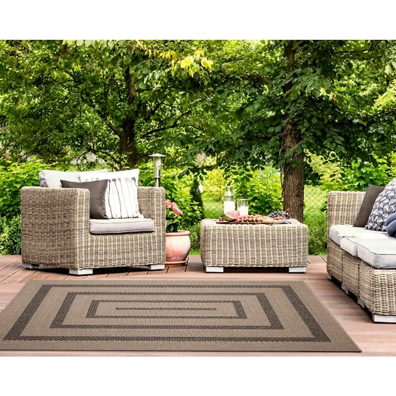 Taupe Framed Stripe Indoor/Outdoor Area Rug