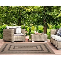Taupe Framed Stripe Indoor/Outdoor Area Rug