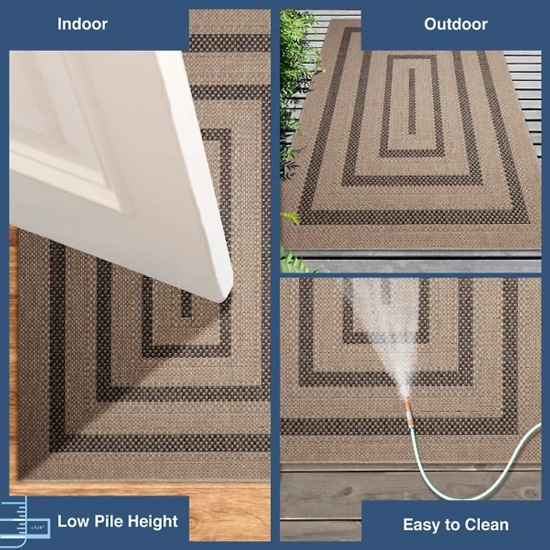 Taupe Framed Stripe Indoor/Outdoor Area Rug