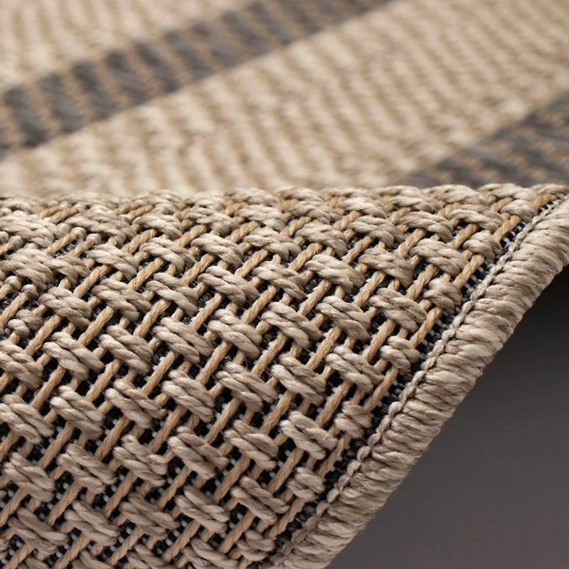 Taupe Framed Stripe Indoor/Outdoor Area Rug