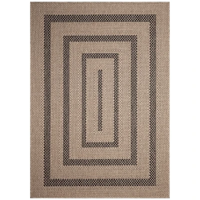Taupe Framed Stripe Indoor/Outdoor Area Rug