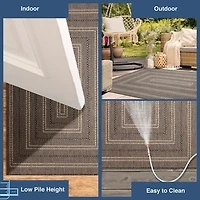 Gray Framed Stripe Indoor/Outdoor Area Rug