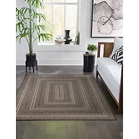 Gray Framed Stripe Indoor/Outdoor Area Rug