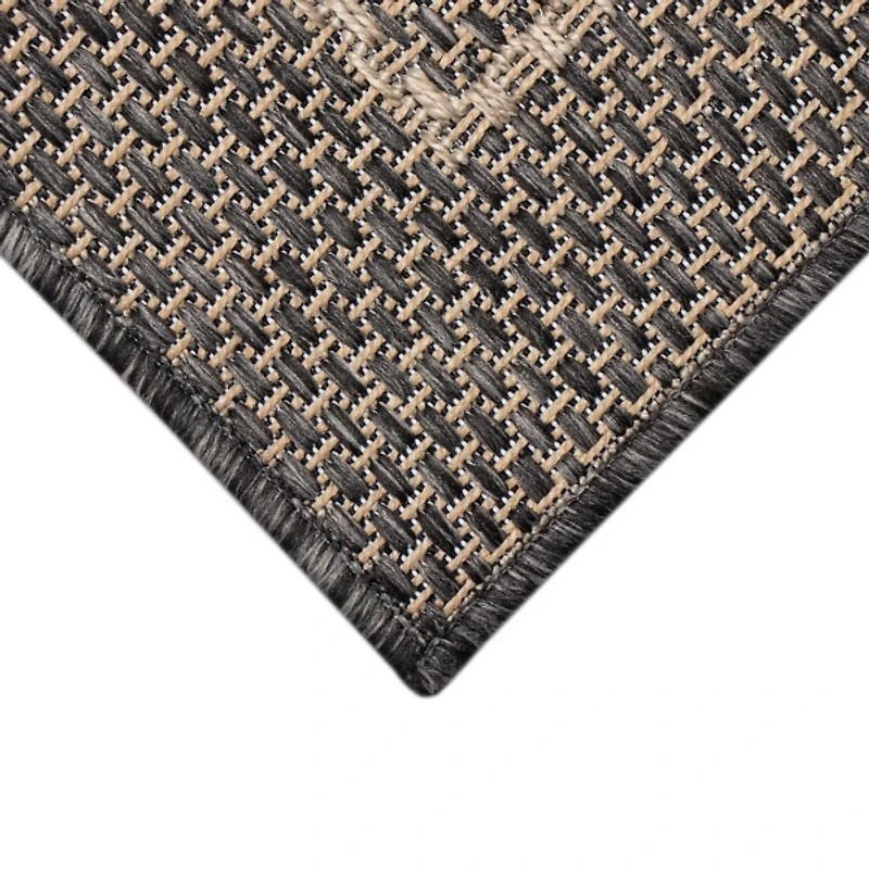 Gray Framed Stripe Indoor/Outdoor Area Rug