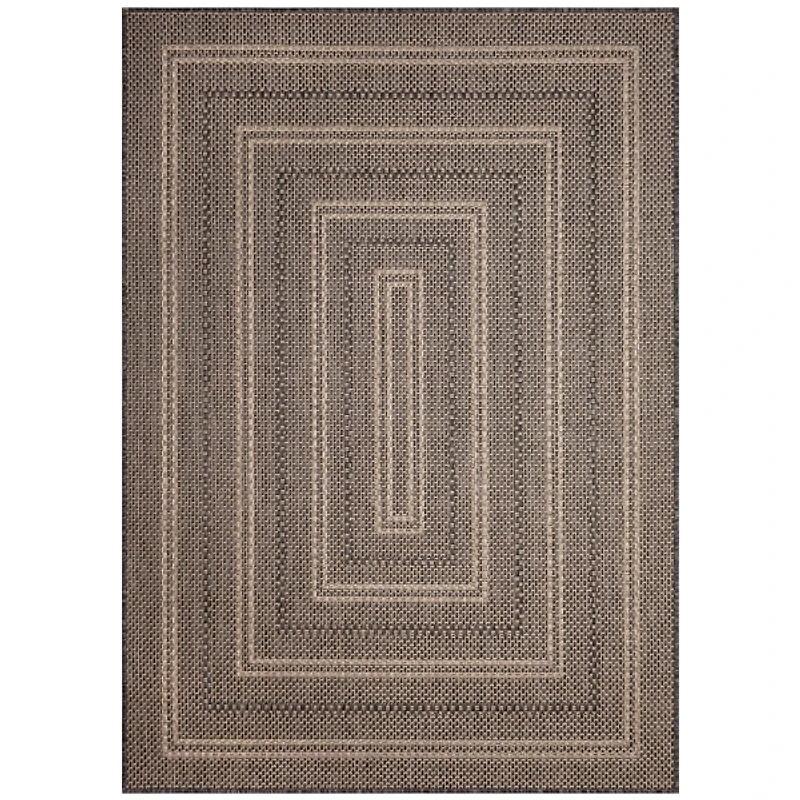 Gray Framed Stripe Indoor/Outdoor Area Rug