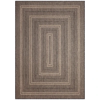 Gray Framed Stripe Indoor/Outdoor Area Rug
