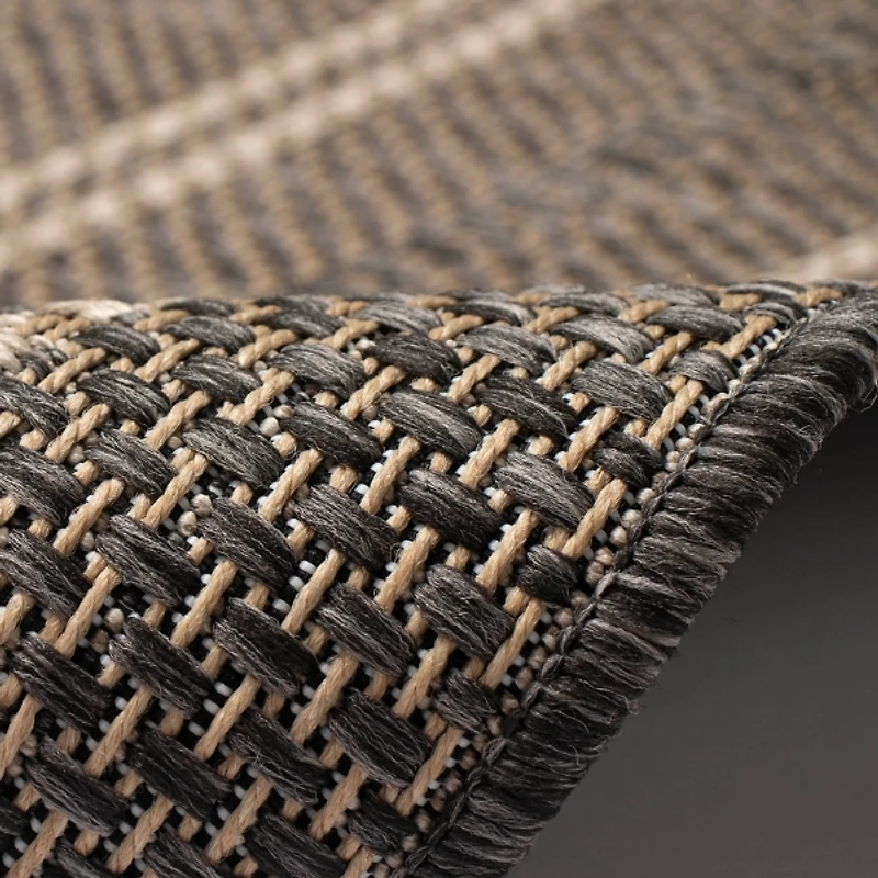 Gray Framed Stripe Indoor/Outdoor Area Rug