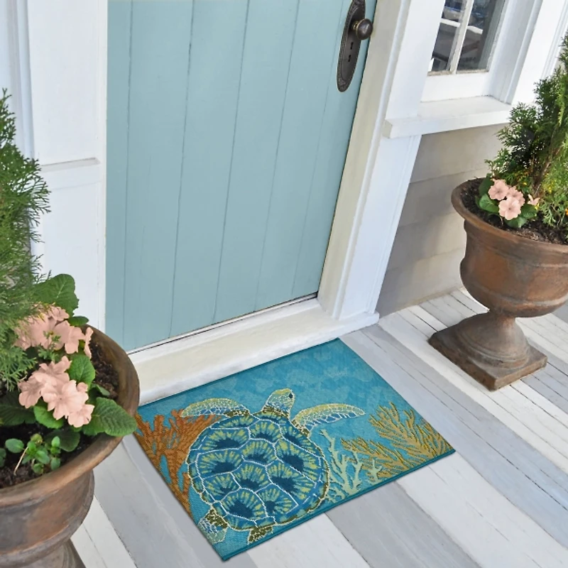 Blue Aquatic Life Indoor/Outdoor Accent Rug