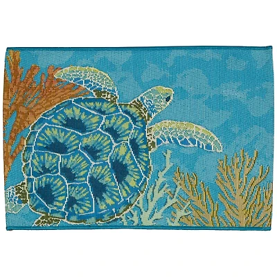 Blue Aquatic Life Indoor/Outdoor Accent Rug