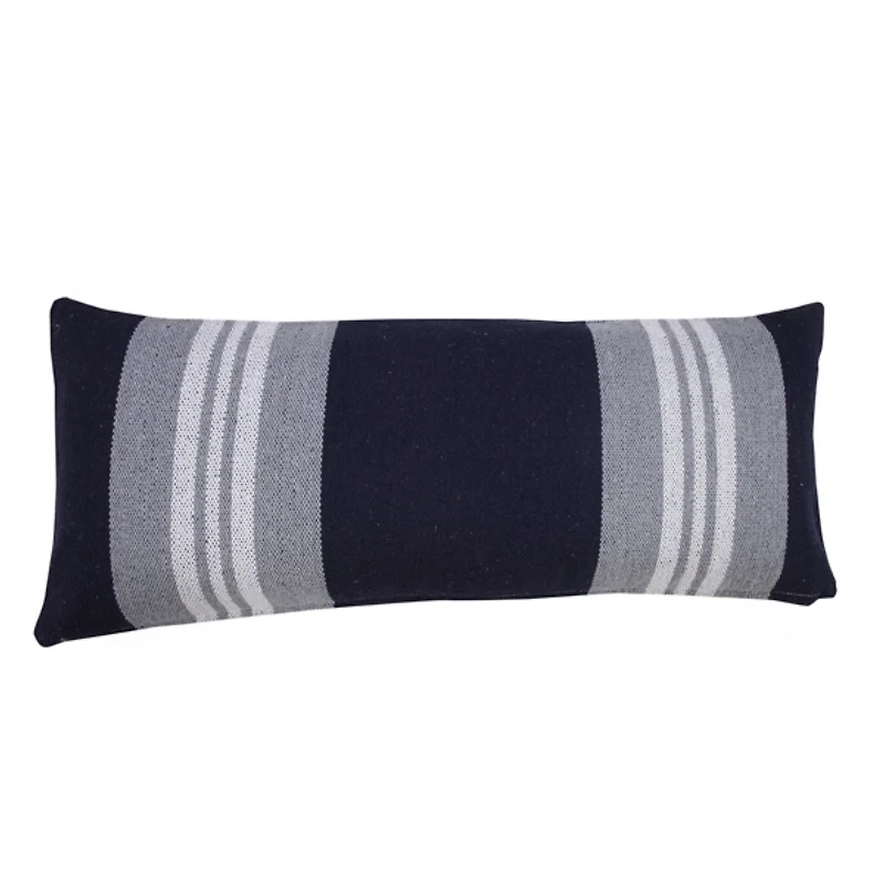 Cabana Navy and White Striped Cotton Lumbar Pillow