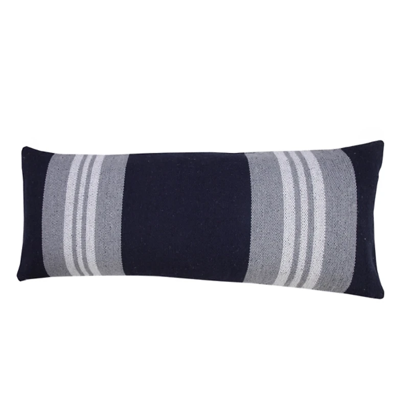 Cabana Navy and White Striped Cotton Lumbar Pillow