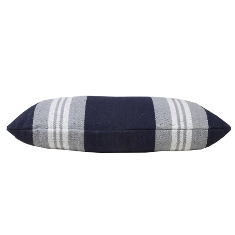 Cabana Navy and White Striped Cotton Lumbar Pillow