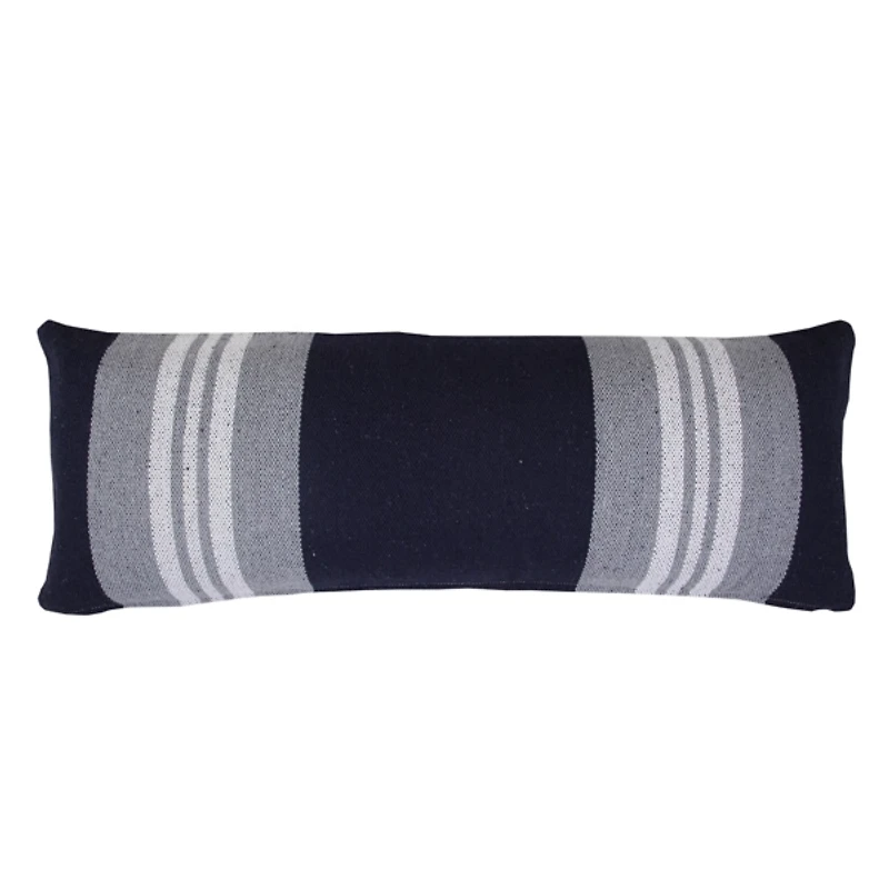 Cabana Navy and White Striped Cotton Lumbar Pillow