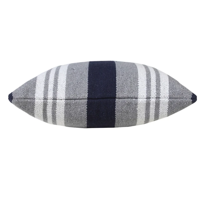 Cabana Gray and Navy Striped Cotton Pillow