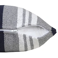 Cabana Gray and Navy Striped Cotton Pillow