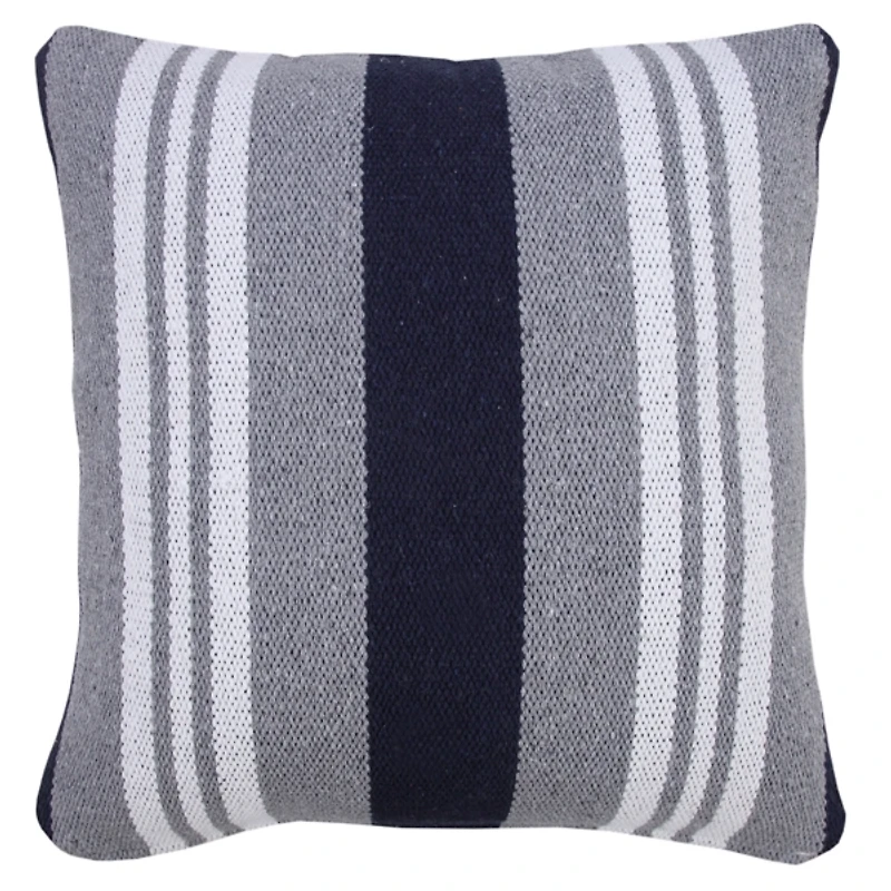 Cabana Gray and Navy Striped Cotton Pillow