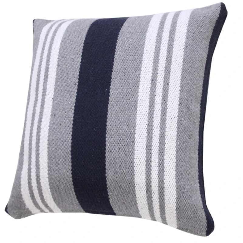 Cabana Gray and Navy Striped Cotton Pillow