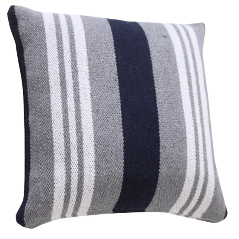 Cabana Gray and Navy Striped Cotton Pillow