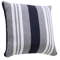 Cabana Gray and Navy Striped Cotton Pillow