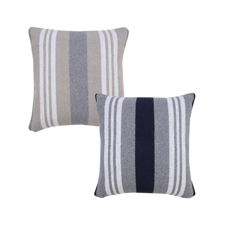 Cabana Gray and Navy Striped Cotton Pillow