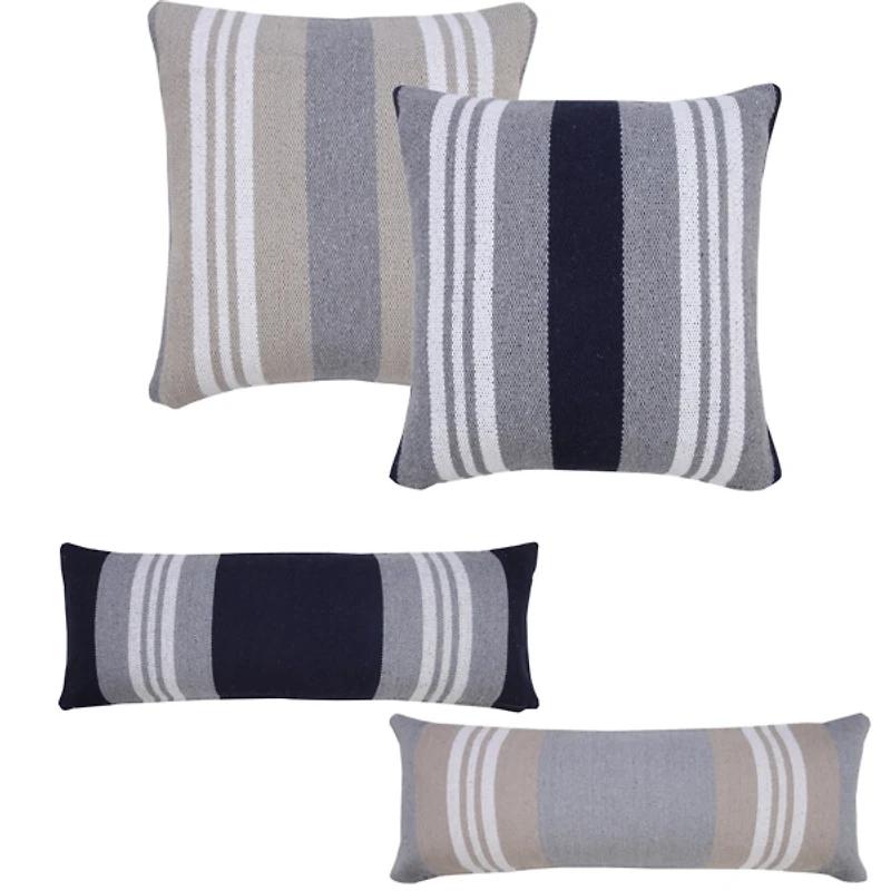 Cabana Gray and Navy Striped Cotton Pillow