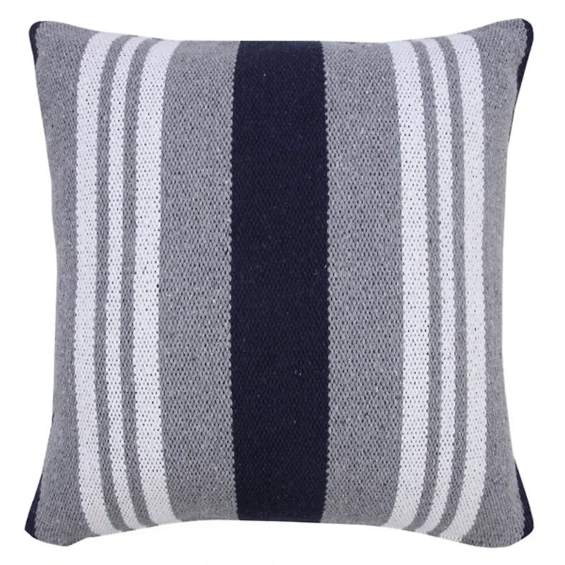 Cabana Gray and Navy Striped Cotton Pillow