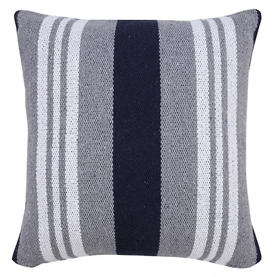 Cabana Gray and Navy Striped Cotton Pillow