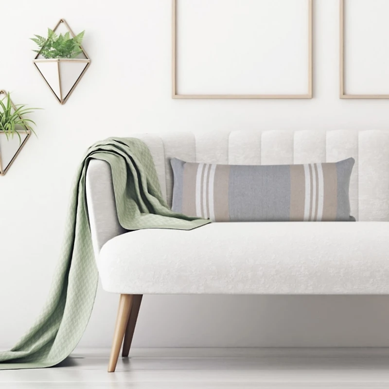 Cabana Gray and Beige Striped Cotton Lumbar Pillow