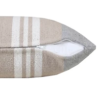 Cabana Gray and Beige Striped Cotton Lumbar Pillow