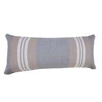 Cabana Gray and Beige Striped Cotton Lumbar Pillow