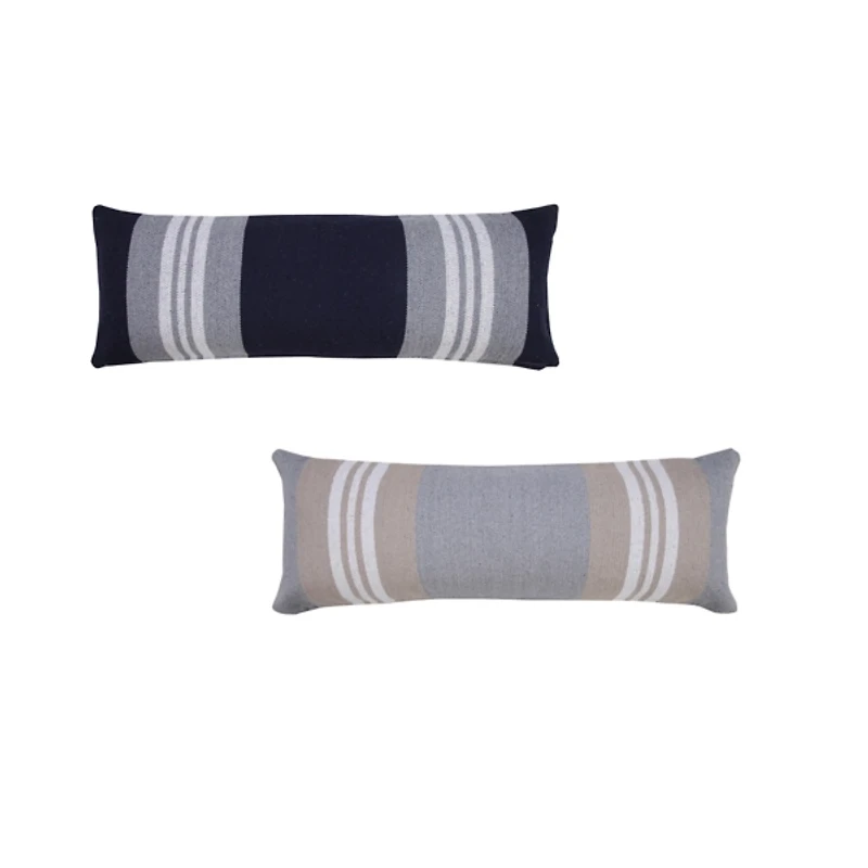 Cabana Gray and Beige Striped Cotton Lumbar Pillow
