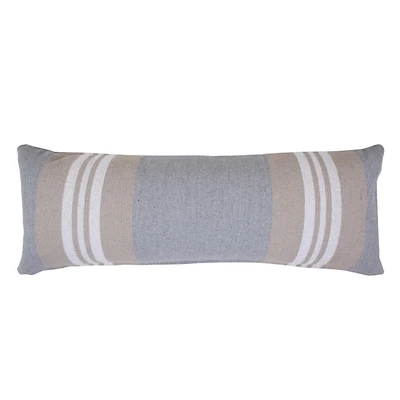 Cabana Gray and Beige Striped Cotton Lumbar Pillow