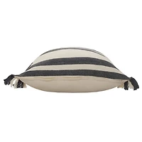 Gray and Cream Striped Fringe Cotton Pillow