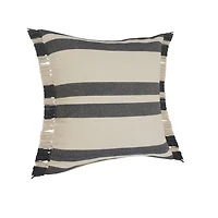 Gray and Cream Striped Fringe Cotton Pillow